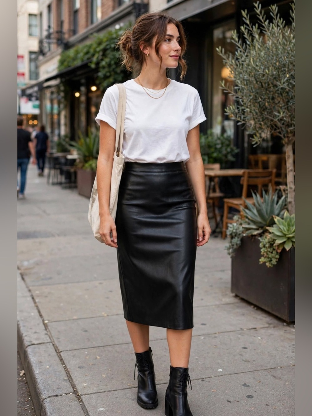 Commando Faux Leather Pencil Skirt Black Medium High Waist Vegan Leather Midi